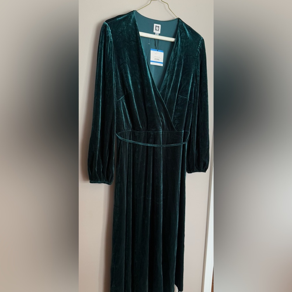 NWT ANNE KLEIN Holiday Green Velour  Dress  Size XL   $139